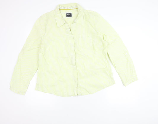 Maine New England Women's Green Stripe Cotton Long Sleeve Shirt Size 18