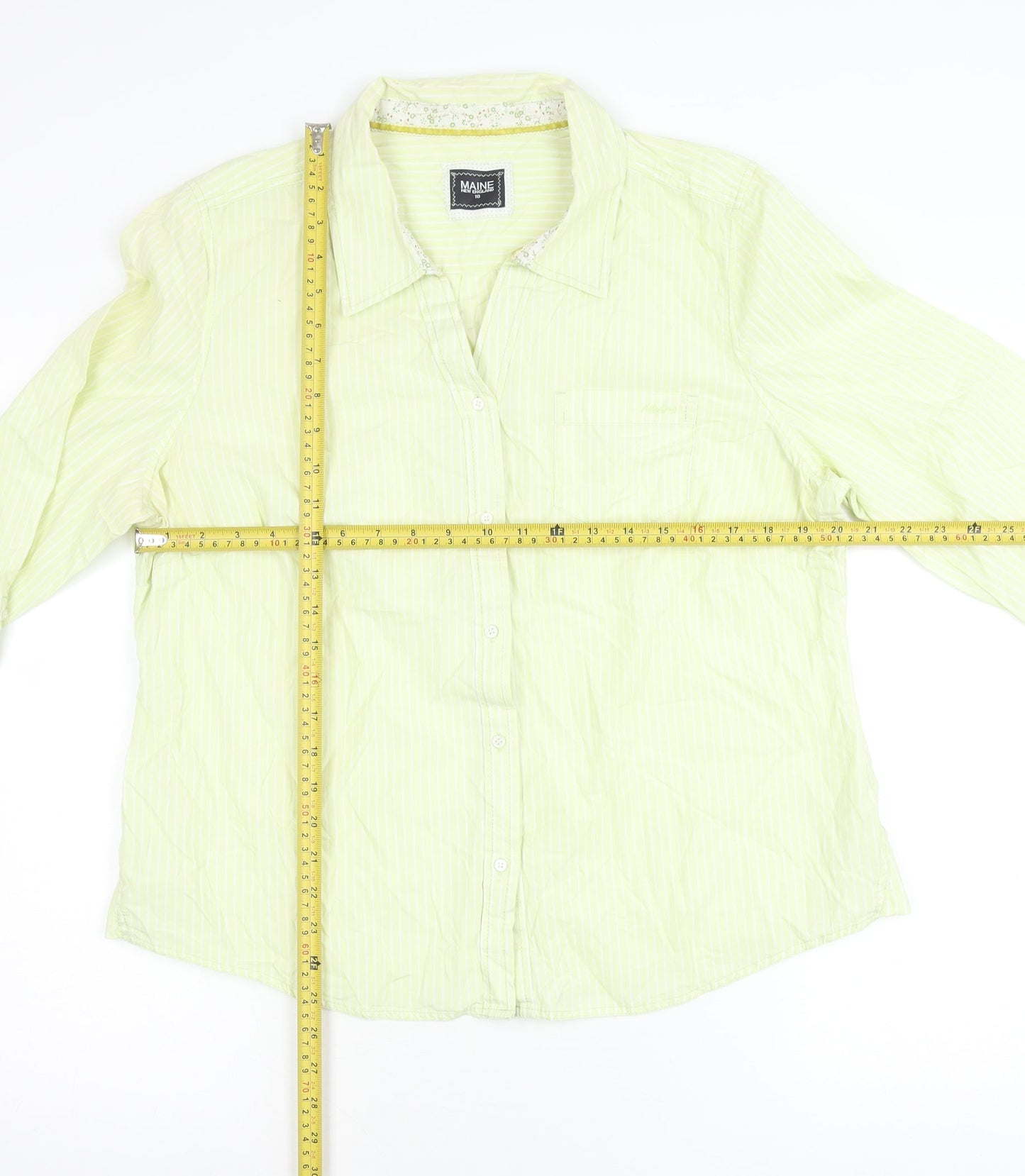 Maine New England Women's Green Stripe Cotton Long Sleeve Shirt Size 18