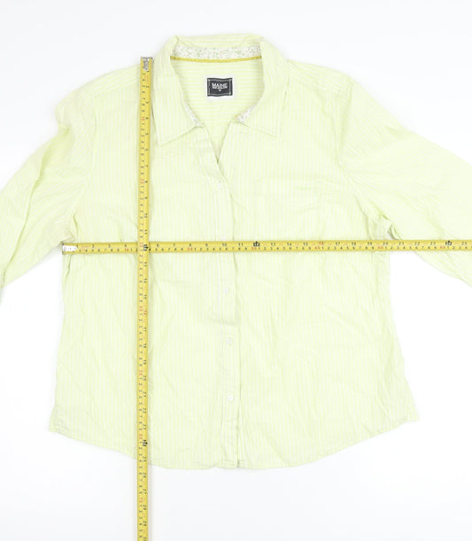 Maine New England Women's Green Stripe Cotton Long Sleeve Shirt Size 18