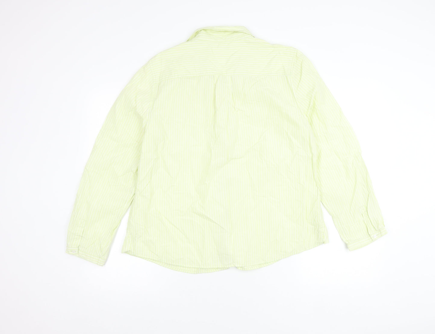 Maine New England Women's Green Stripe Cotton Long Sleeve Shirt Size 18