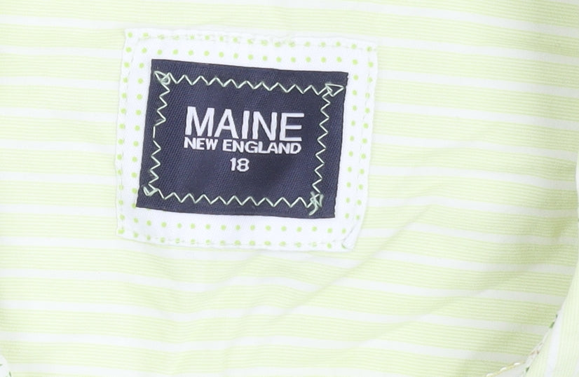 Maine New England Women's Green Stripe Cotton Long Sleeve Shirt Size 18
