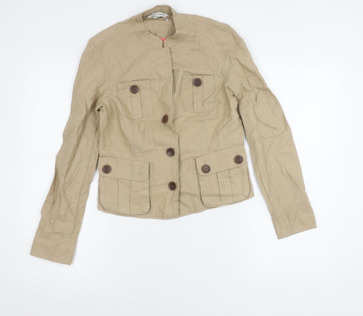 Laura Ashley Women’s Beige Military Jacket UK 8 Cotton Linen Long Sleeve