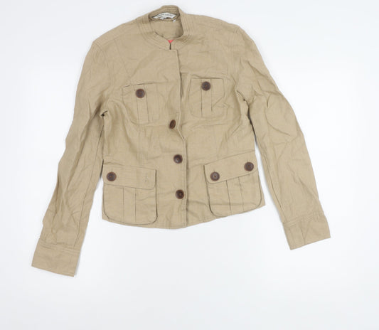 Laura Ashley Women’s Beige Military Jacket UK 8 Cotton Linen Long Sleeve