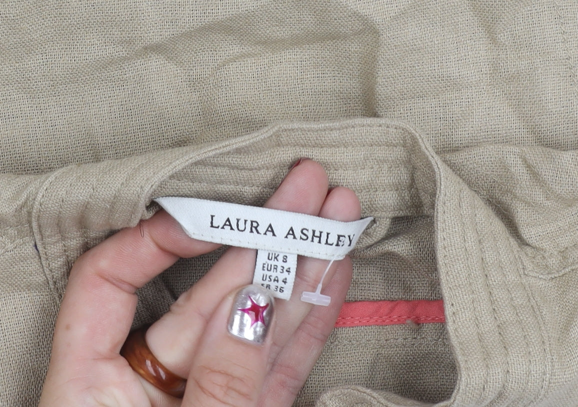 Laura Ashley Women’s Beige Military Jacket UK 8 Cotton Linen Long Sleeve