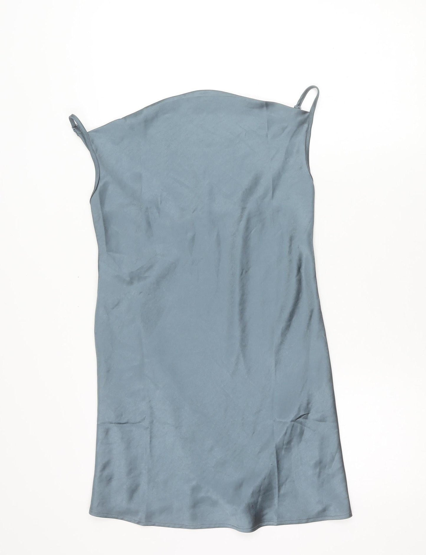 Motel Women’s Blue Satin XS Slip Dress Sleeveless Scoop Neck Short