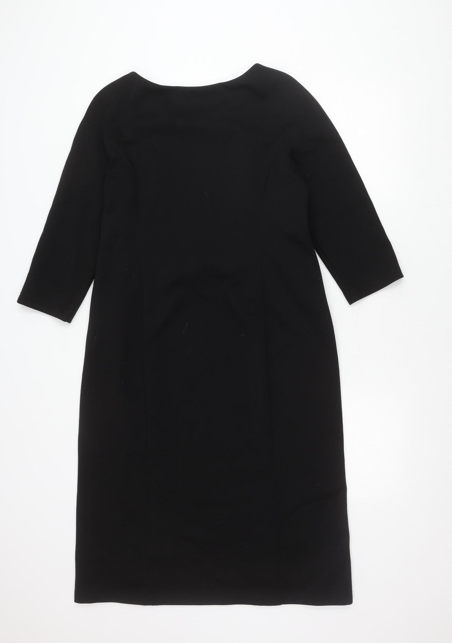 Viyella Women’s Black Knee Length Sheath Dress L 3/4 Sleeve Ruched