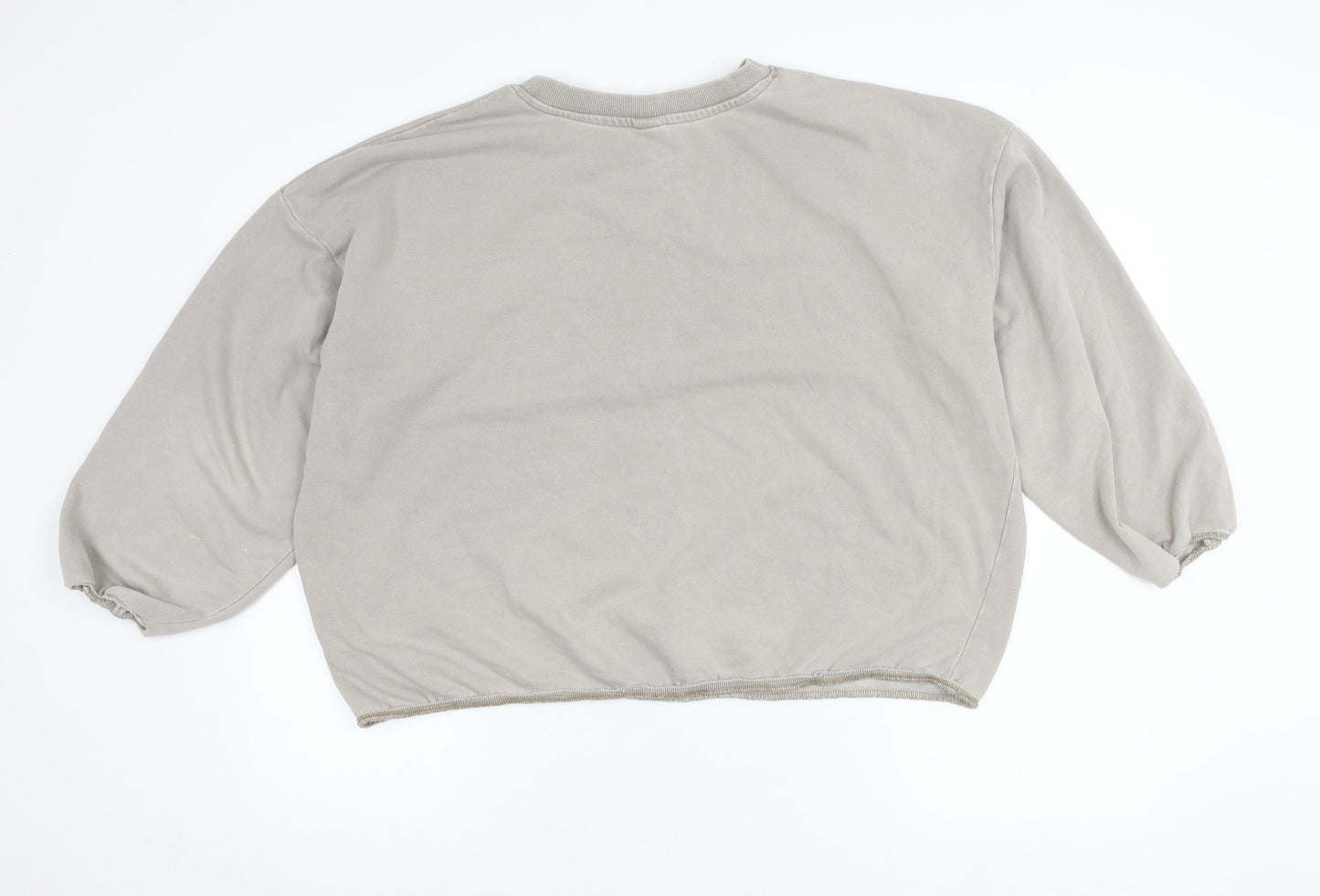 H&M Women Beige M Pullover Jumper Crew Neck Puff Sleeve