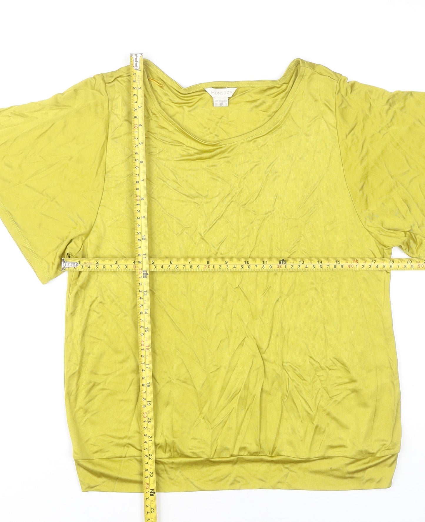 Monsoon Women’s Yellow Viscose Scoop Neck T-Shirt UK 16 Summer Casual