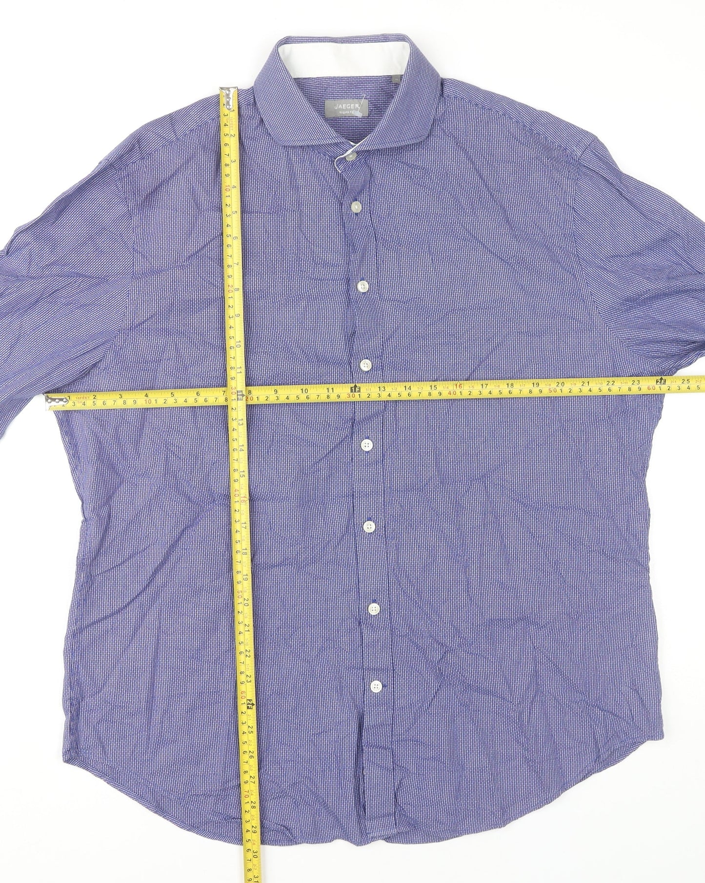 Jaeger Men’s Purple Geometric Cotton Regular Fit Dress Shirt XL 17in