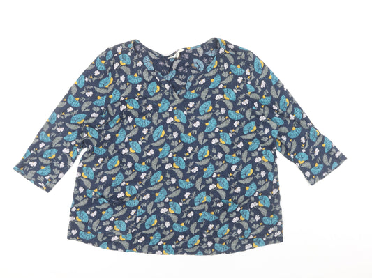 Seasalt Cornwall Womens Blue Floral Cotton V-Neck Blouse UK 18