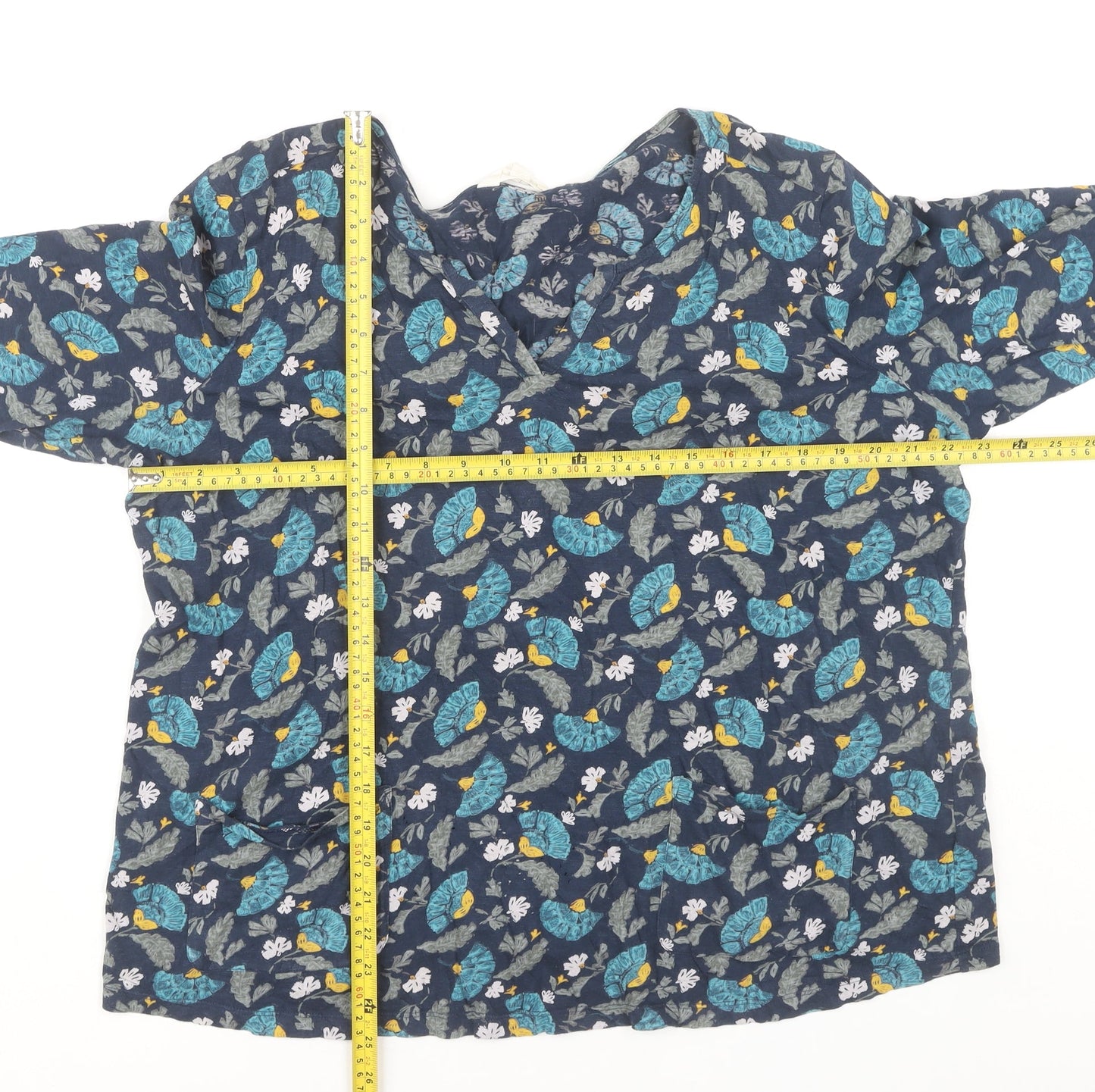 Seasalt Cornwall Womens Blue Floral Cotton V-Neck Blouse UK 18