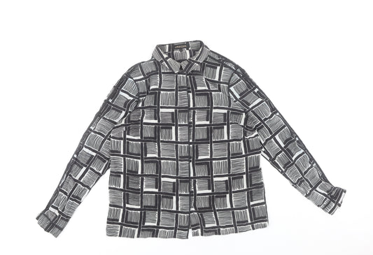 Jaeger Women’s Black Geometric Silk Button-Up Shirt UK12