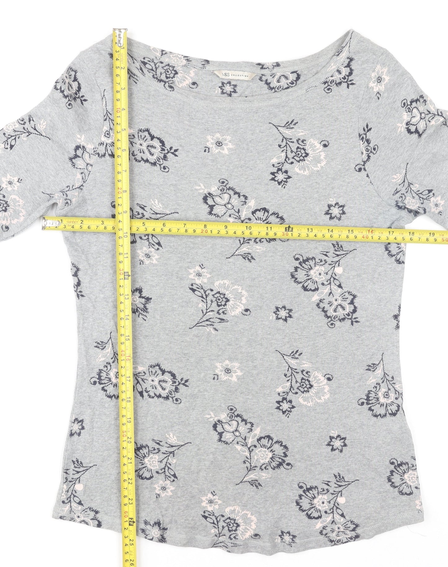 Marks and Spencer Women’s Grey Floral Cotton T-Shirt UK 14