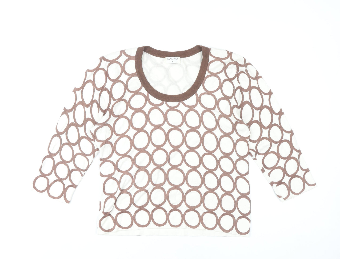 Kaliko Women's Brown Scoop Neck Geometric Jumper UK 16