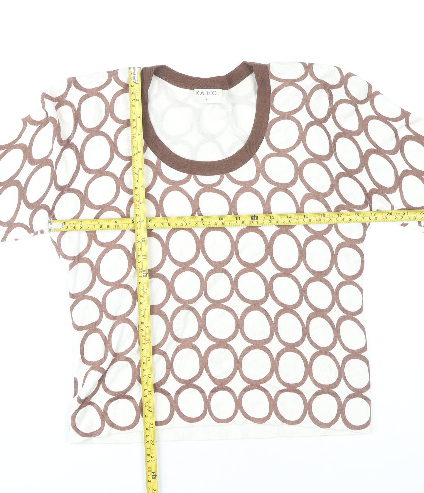 Kaliko Women's Brown Scoop Neck Geometric Jumper UK 16