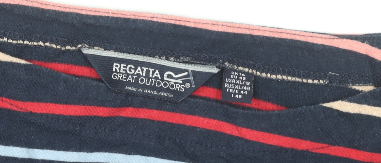 Regatta Womens Multicoloured Striped Boat Neck Jersey 3/4 Sleeve T-Shirt Size 16