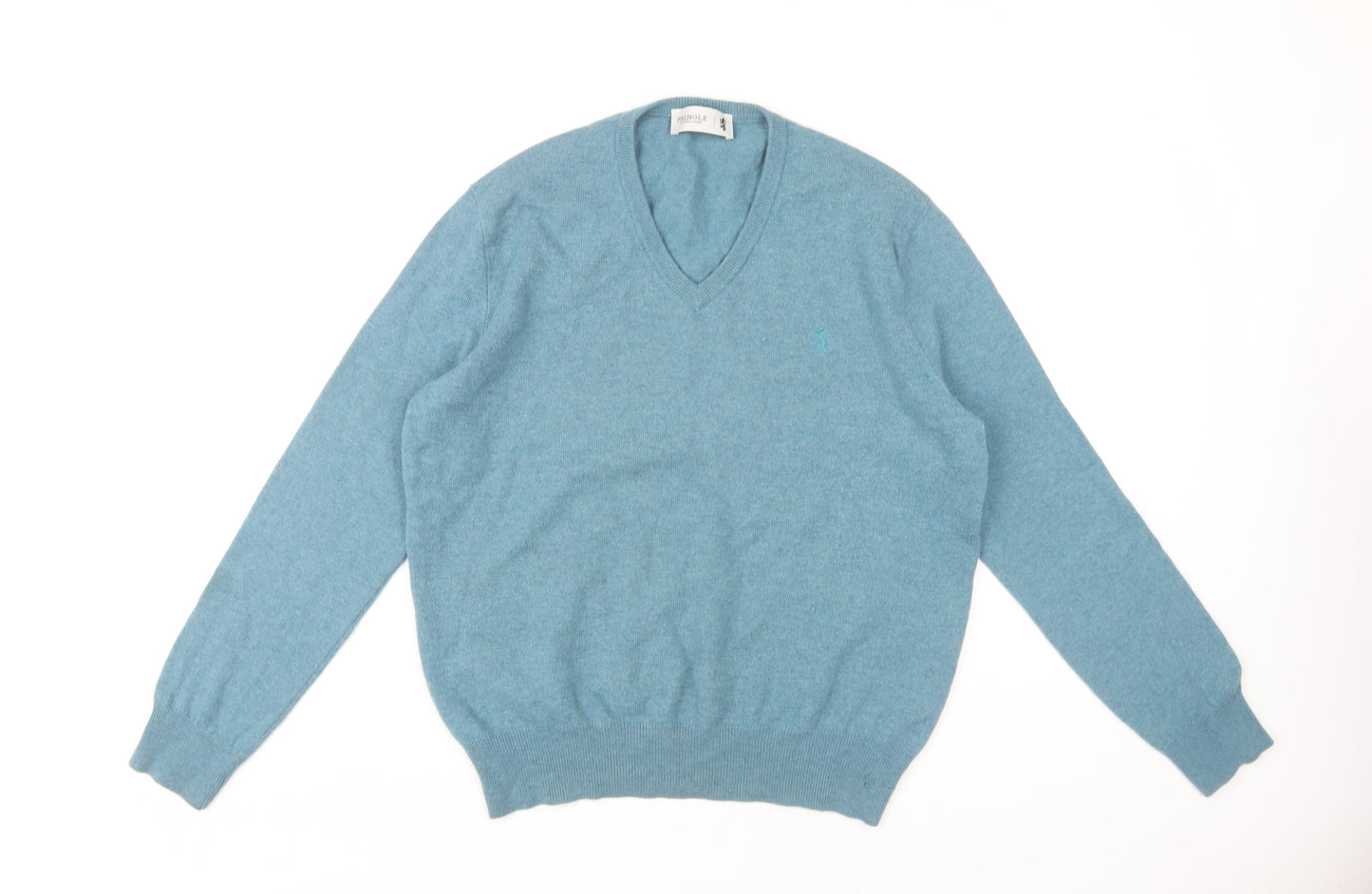 Pringle of Scotland Men's Blue Merino Wool V-Neck Jumper M