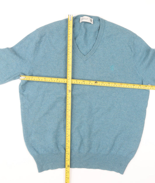 Pringle of Scotland Men's Blue Merino Wool V-Neck Jumper M