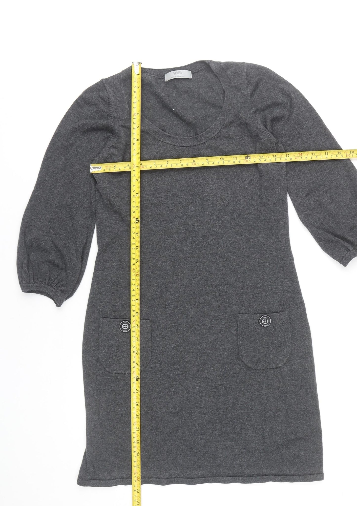 Marks and Spencer Women’s Grey Shift Dress UK 12 Knee Length 3/4 Sleeve