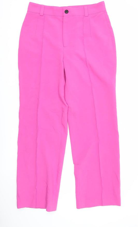 Zara Women’s Pink Straight Leg Trousers Size L Mid Rise Viscose Blend