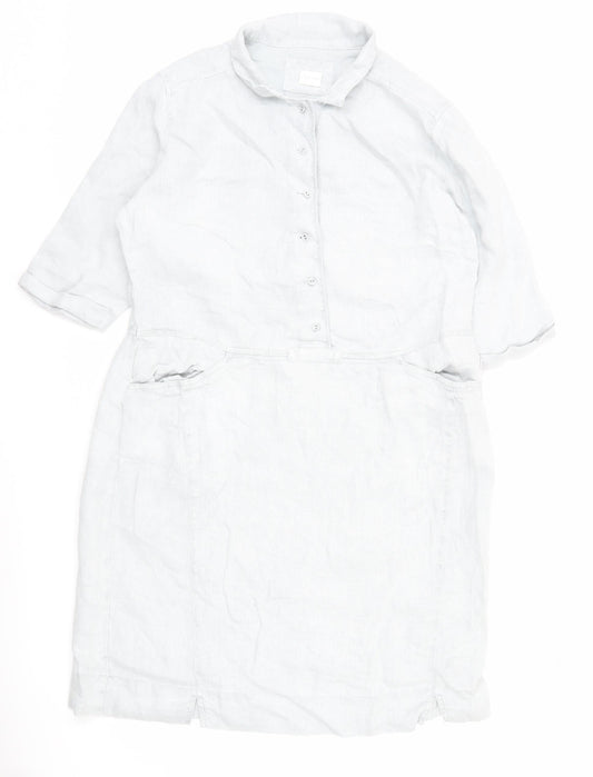 Poetry Women’s White Linen Collared Knee Length Shirt Dress Size 12