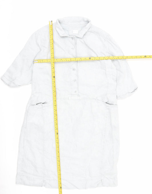 Poetry Women’s White Linen Collared Knee Length Shirt Dress Size 12