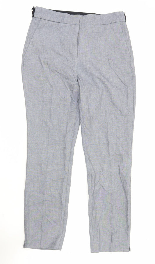 Zara Women Grey L Regular Fit Straight Leg Trousers Elastic Waist