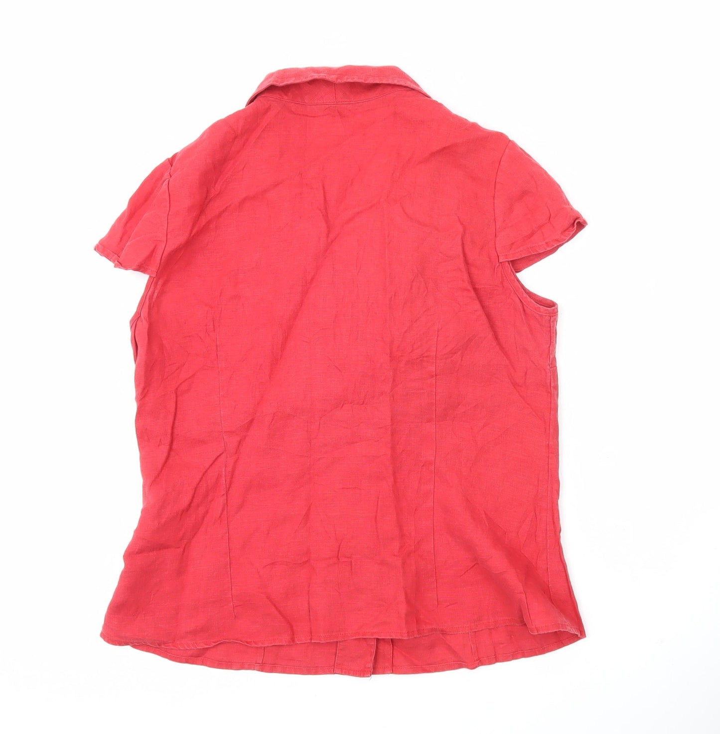 Hobbs Women’s Red Linen Collared Short Sleeve Button-Up Shirt Size 14