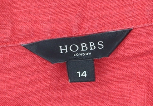Hobbs Women’s Red Linen Collared Short Sleeve Button-Up Shirt Size 14
