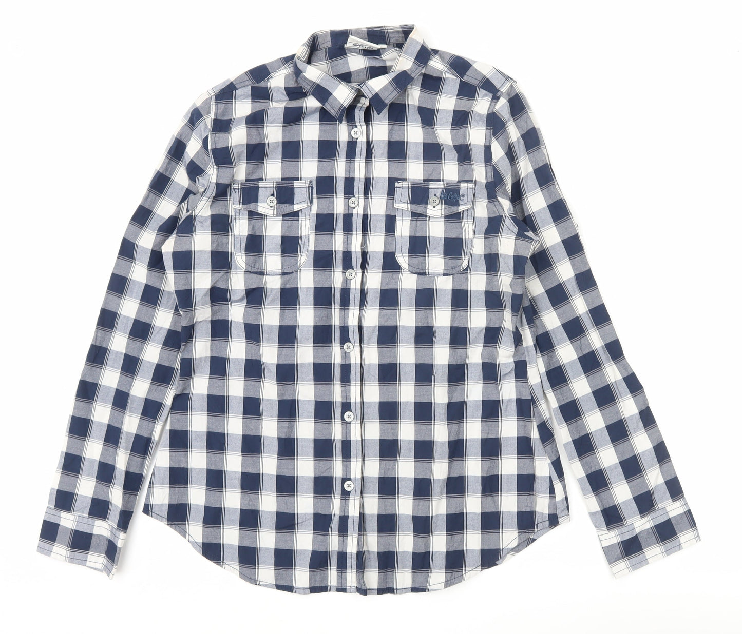 Lee Cooper Men's Blue Check Long Sleeve Button-Up Shirt Size 14