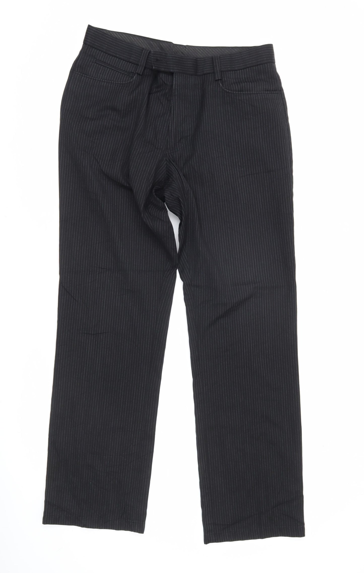 Next Womens Black Pinstripe Dress Pants Size 12 Regular Fit Workwear