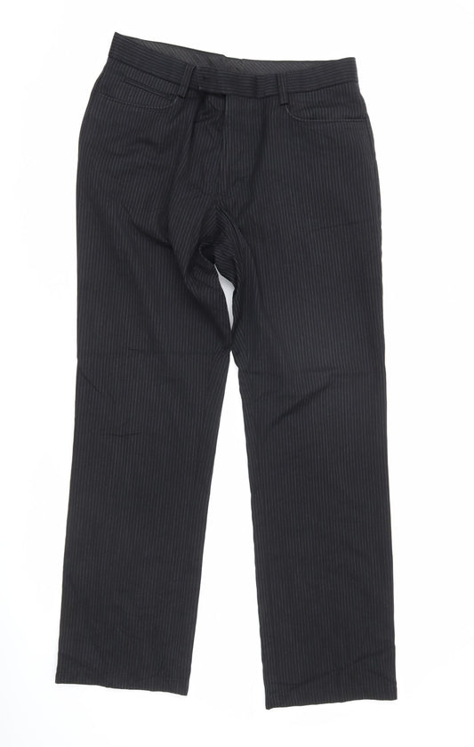 Next Womens Black Pinstripe Dress Pants Size 12 Regular Fit Workwear
