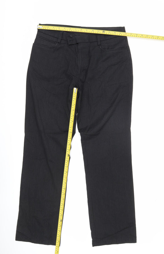 Next Womens Black Pinstripe Dress Pants Size 12 Regular Fit Workwear