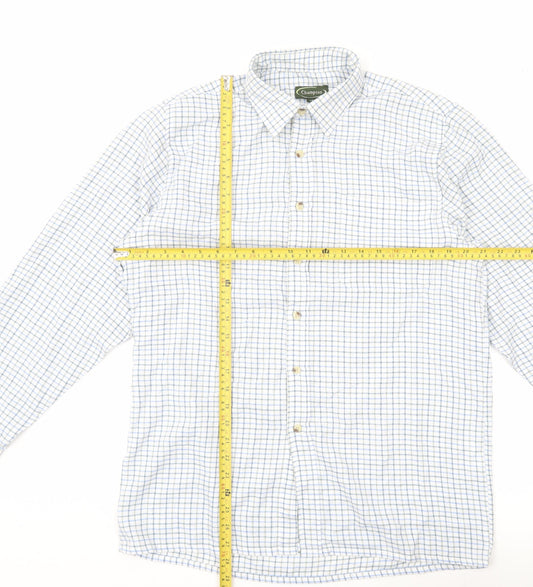 Champion Men's White Check Button-Up Shirt XL Long Sleeve Woven