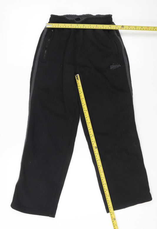 Lonsdale Boys Black Track Pants 9-10 Years Elastic Waist Fleece Sportswear