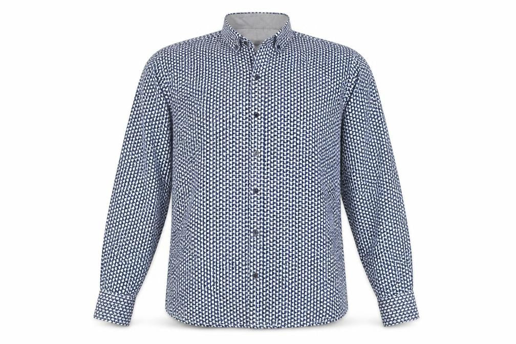Red Jack Men's Blue Geometric Long Sleeve Cotton Dress Shirt M
