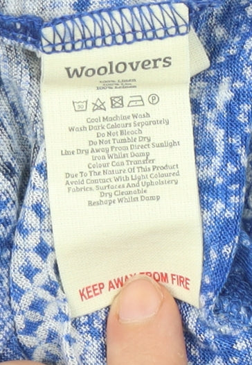 WoolOvers Women's Blue Striped Cotton Tunic Top L 3/4 Sleeve