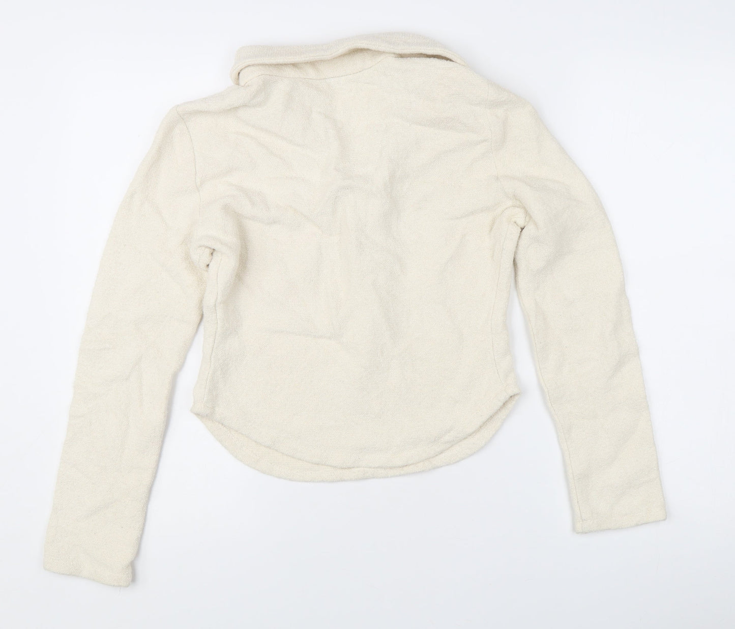 Zara Women Ivory Collared Henley Knit Jumper Size 12 Long Sleeve