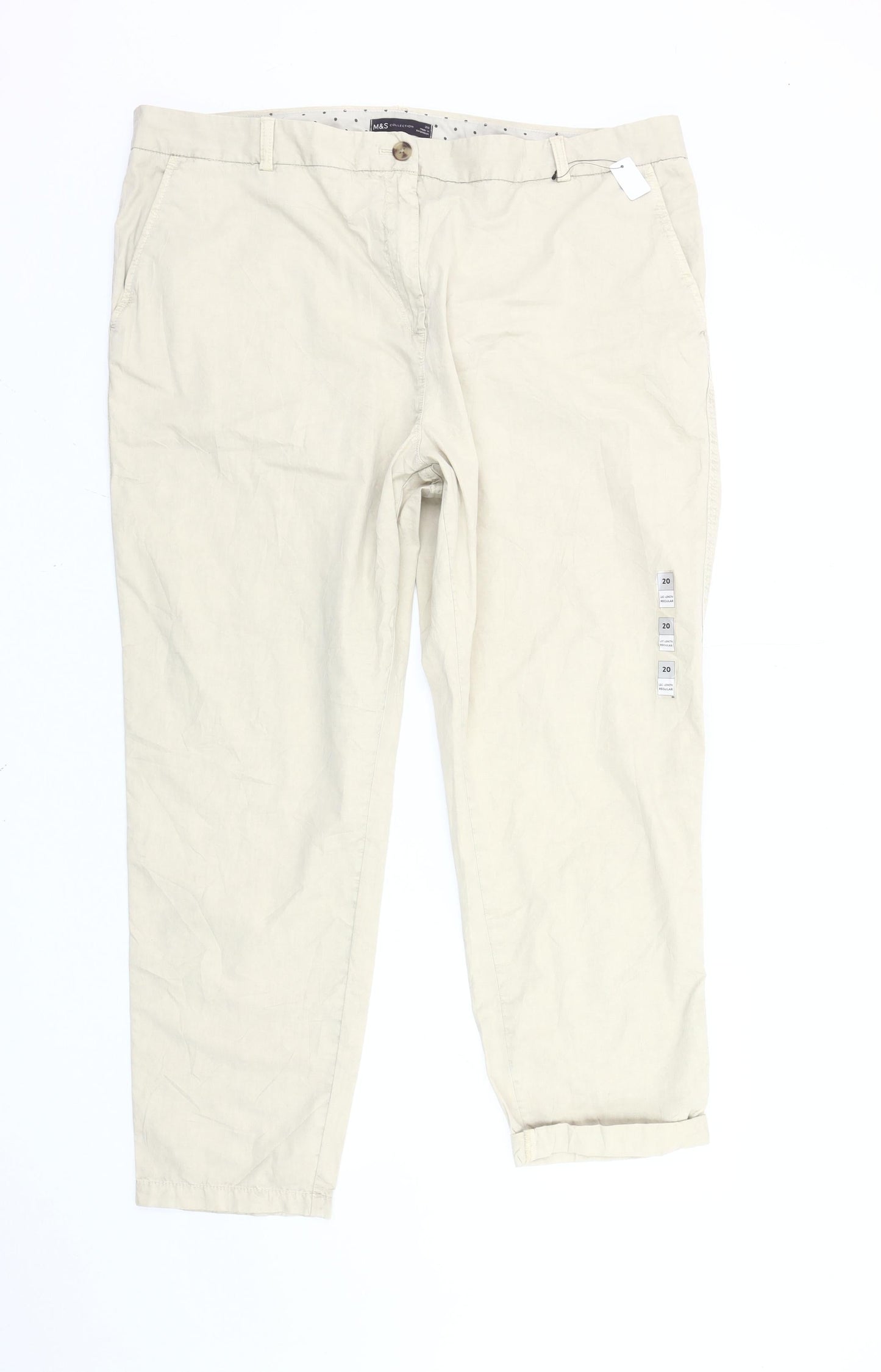 Marks and Spencer Women’s Beige Chino Trousers Size 20 Regular Fit