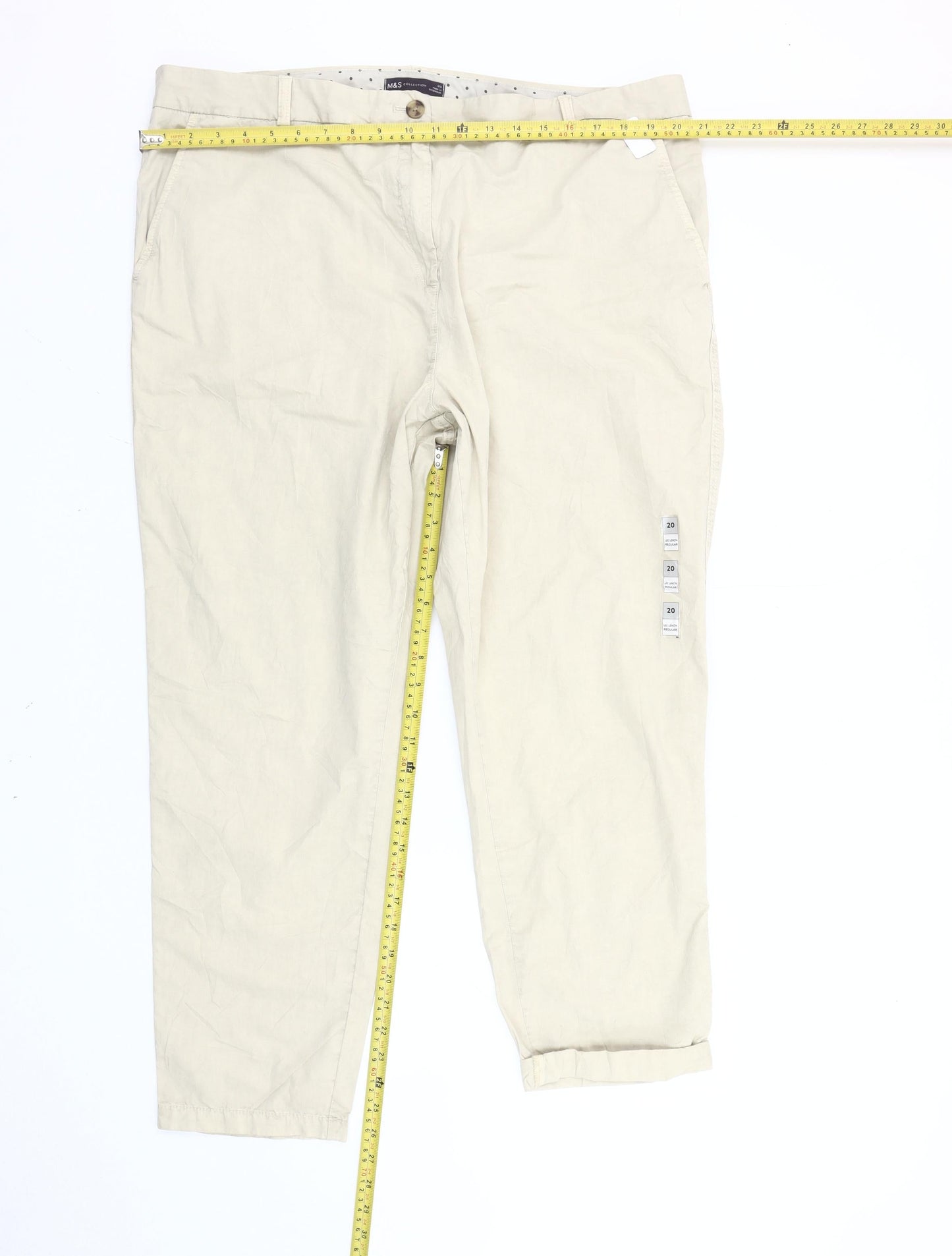 Marks and Spencer Women’s Beige Chino Trousers Size 20 Regular Fit