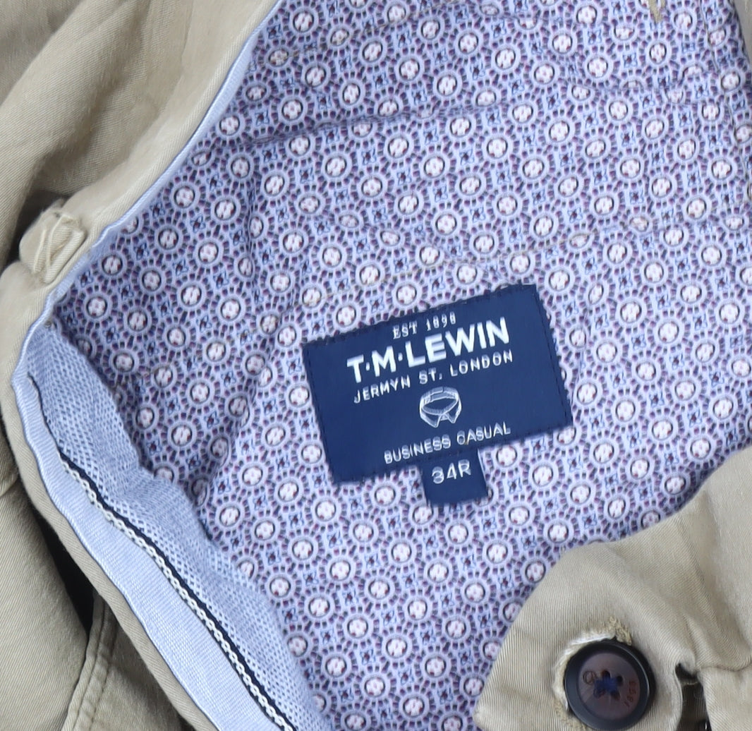 T.M. Lewin Men's Beige Chino Trousers 34R Slim Fit