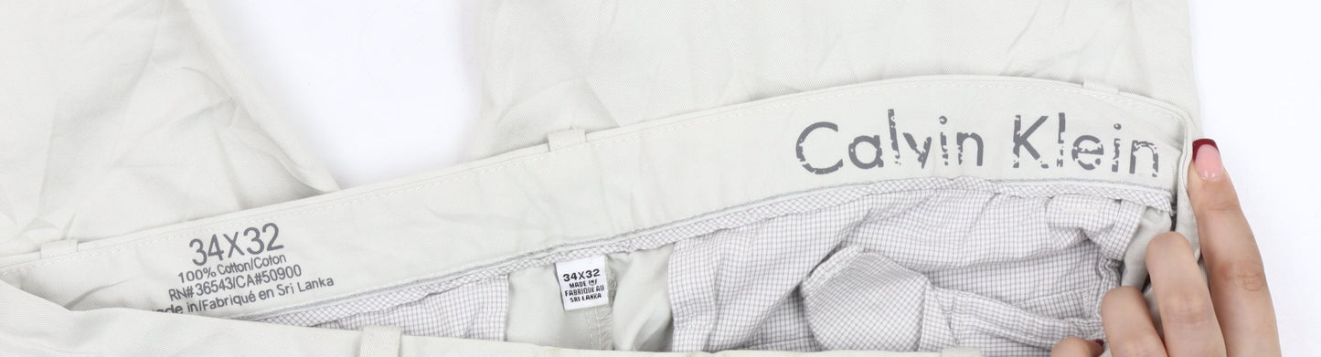 Calvin Klein Men’s Beige Chino Trousers 34x32 Regular Fit Straight Leg