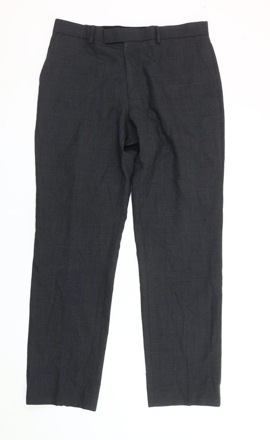 Jaeger Men's Black Wool Dress Trousers Size M 34in Waist Regular Fit