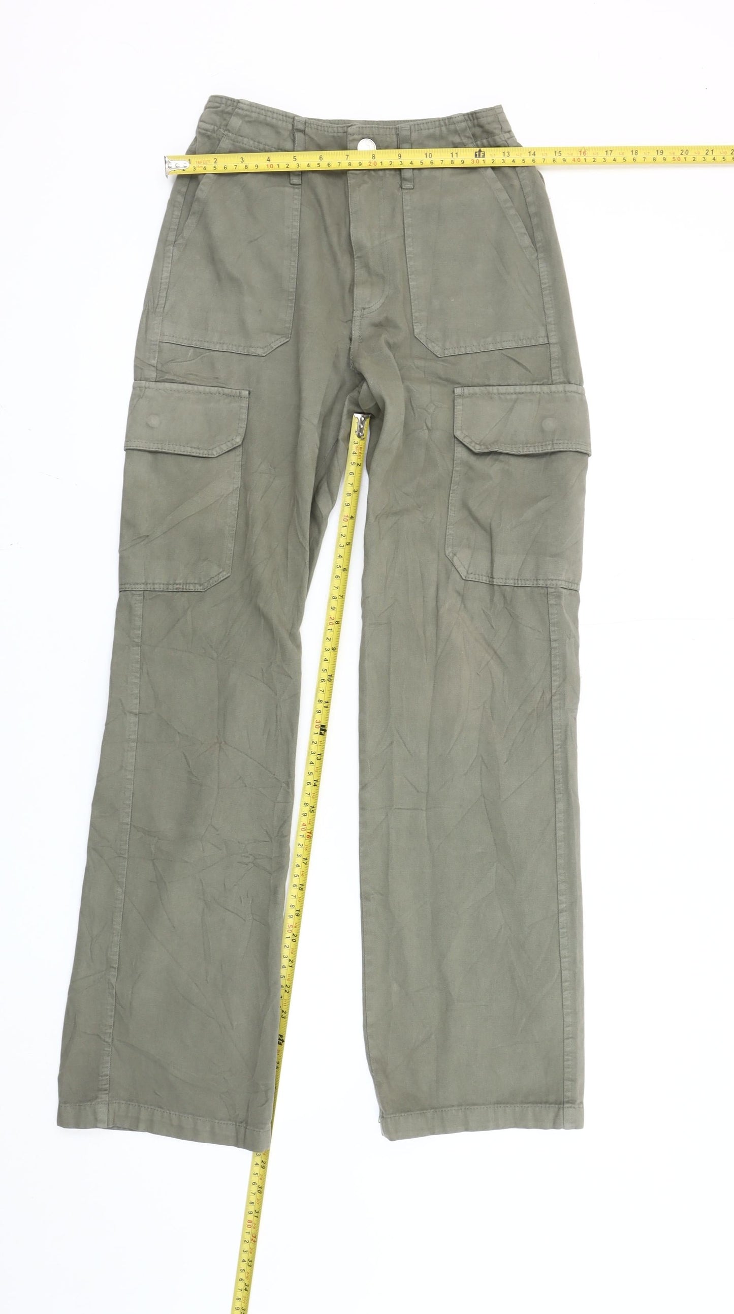 Zara Women’s Green Cargo Trousers Size 4 Regular Fit Mid Rise
