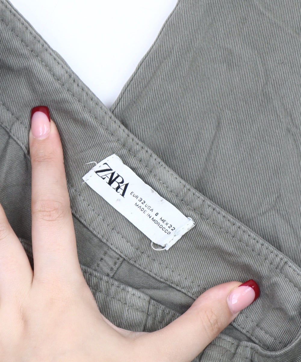 Zara Women’s Green Cargo Trousers Size 4 Regular Fit Mid Rise