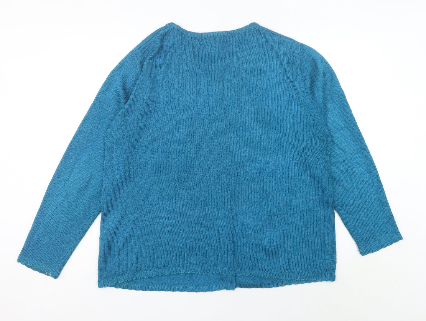 Casamia Women's Blue Floral Knit Long Sleeve Cardigan M