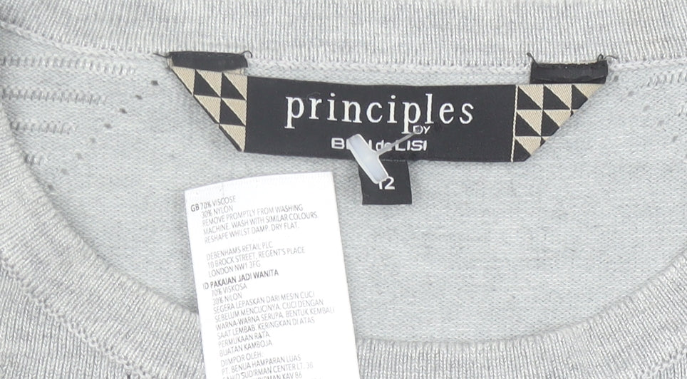 Principles Women Grey Size 12 Crew Neck Long Sleeve Pullover Jumper