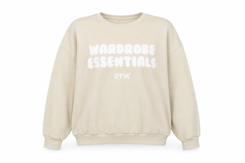 Boohoo Women Beige L Pullover Sweatshirt Crew Neck Graphic Print