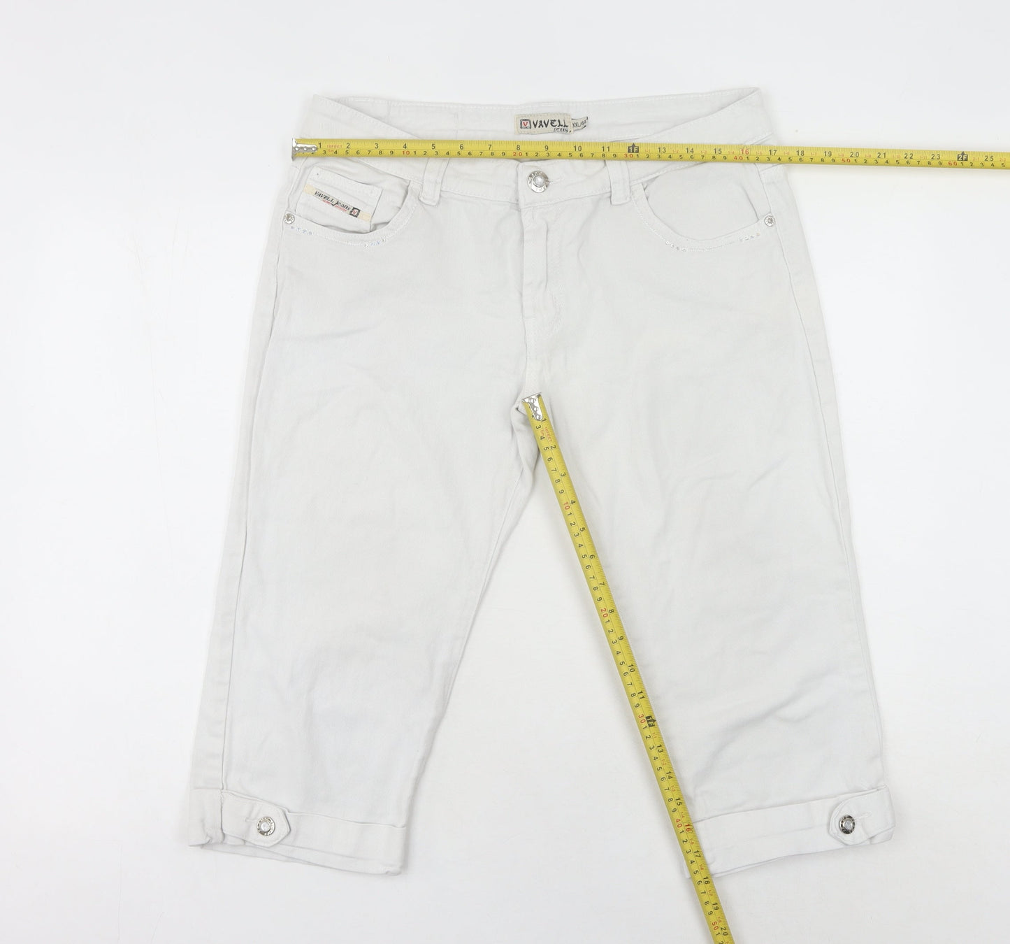 Vavell Jeans Womens White Size 16 Slim Fit Chino Shorts Stretch