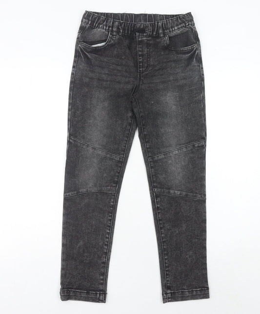 DESTINATION Boys Black Stone Wash Jeans 11 Years Straight Elastic Waist